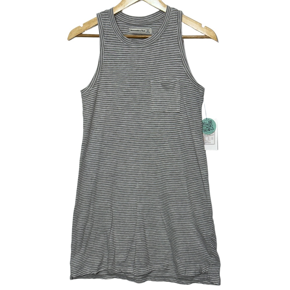 Abercrombie & Fitch White Gray Grey Striped Cotton Sleeveless Mini Dress Size XS